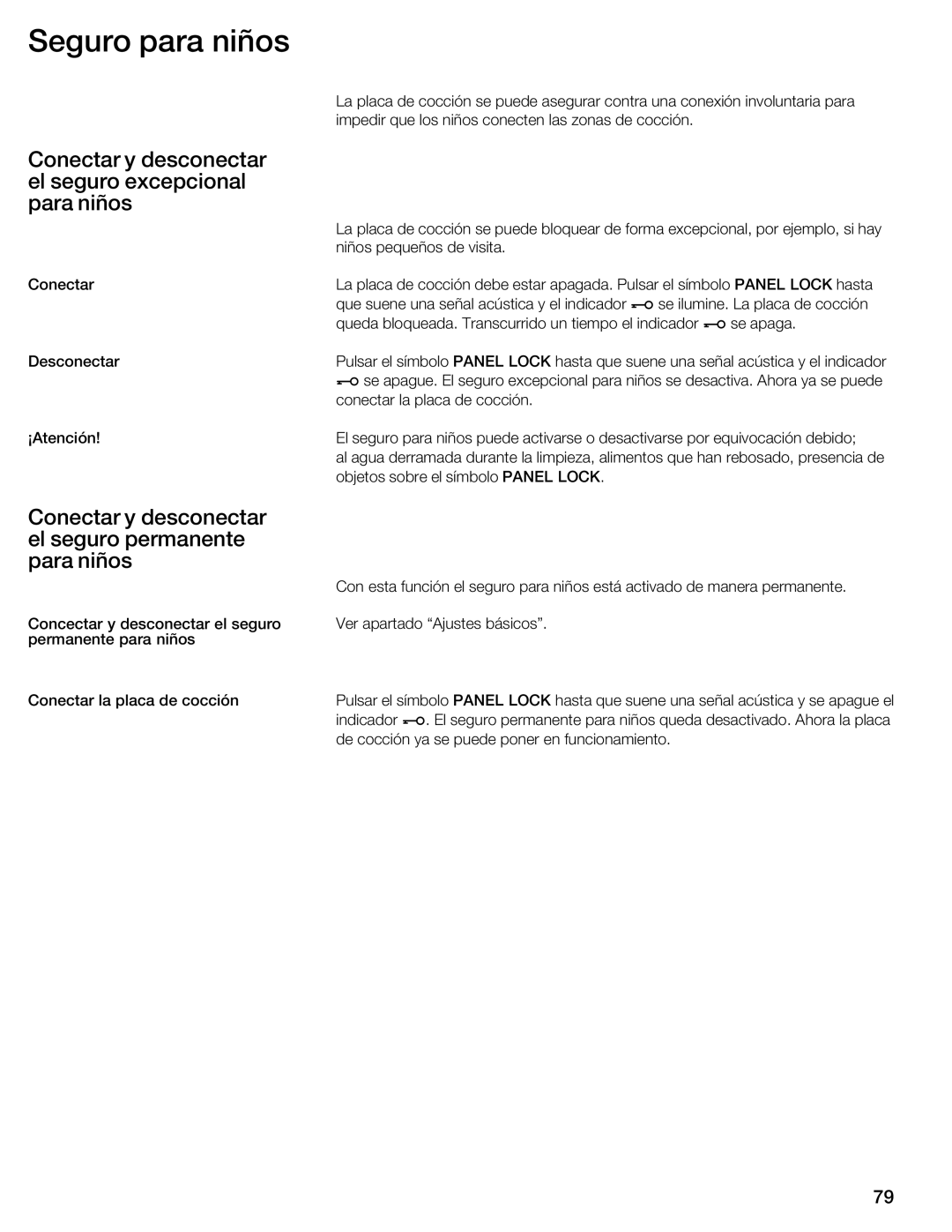 Thermador CIT304GM, CIT304GB manual Seguro Para niños, Conectar y Desconectar El seguro Excepcional Para niños, Lock 