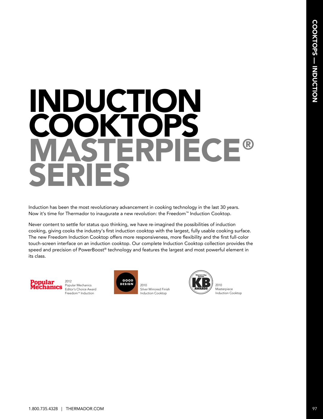 Thermador CIT36XKB manual Cooktops - Induction, Induction Cooktops Masterpiece Series 
