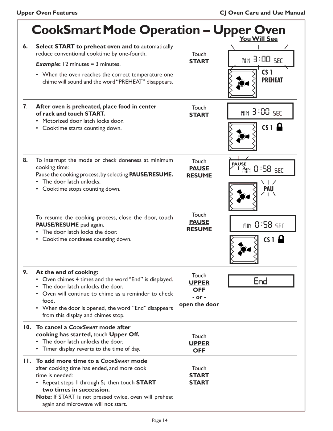 Thermador CJ302 manual Preheat, Start, Pause Resume, Off 