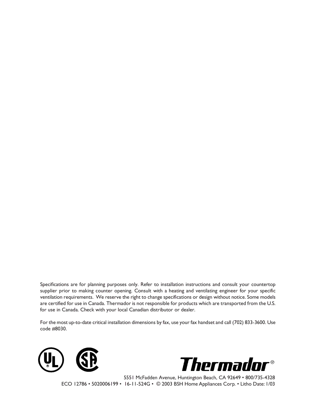 Thermador CJ302 manual 