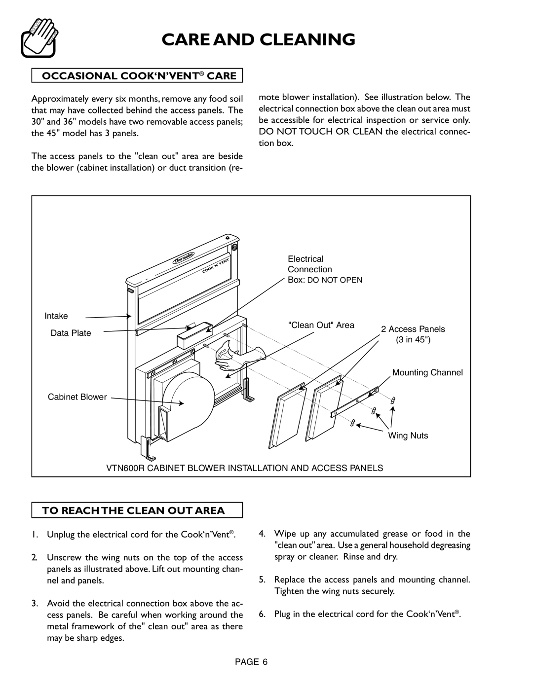 Thermador CVS36R 45, CVS30R 36 manual Occasional COOK‘N’VENT Care, To Reach the Clean OUT Area 