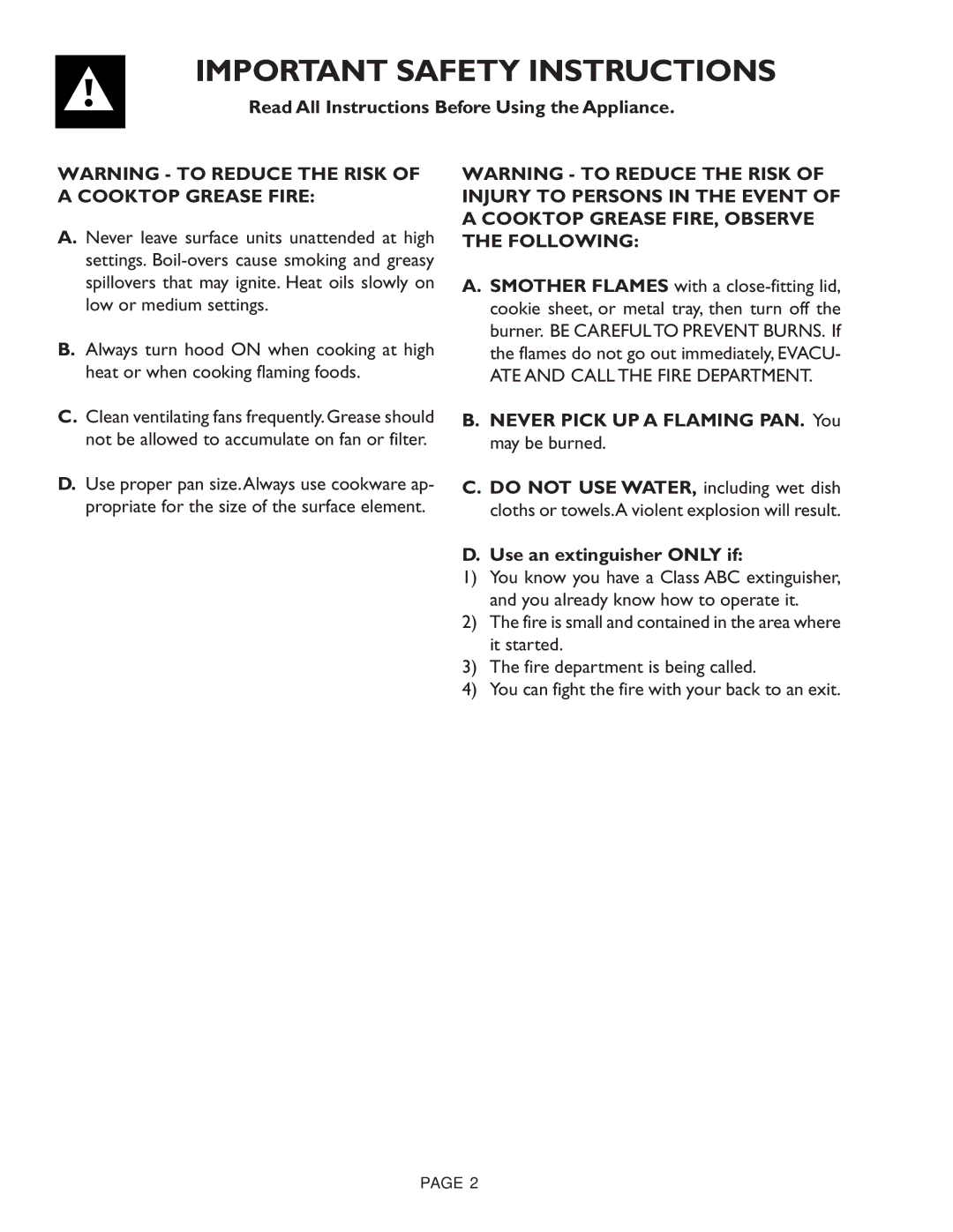 Thermador CVS36R, CVS45R, CVS30R warranty Important Safety Instructions, Read All Instructions Before Using the Appliance 