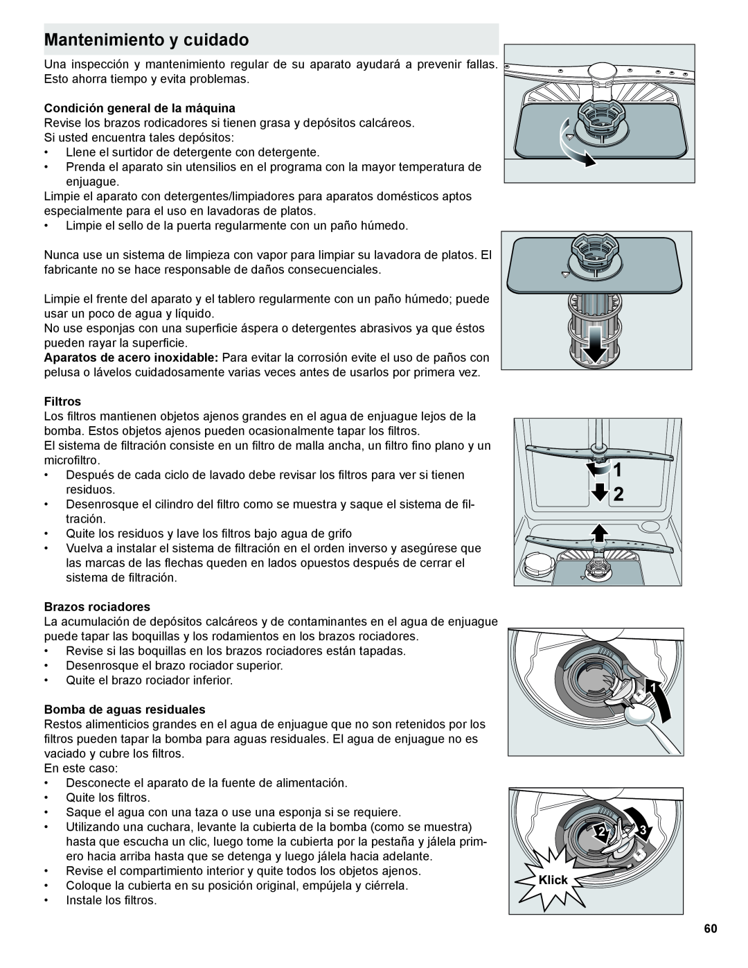 Thermador Dishwasher manual Mantenimiento y cuidado 