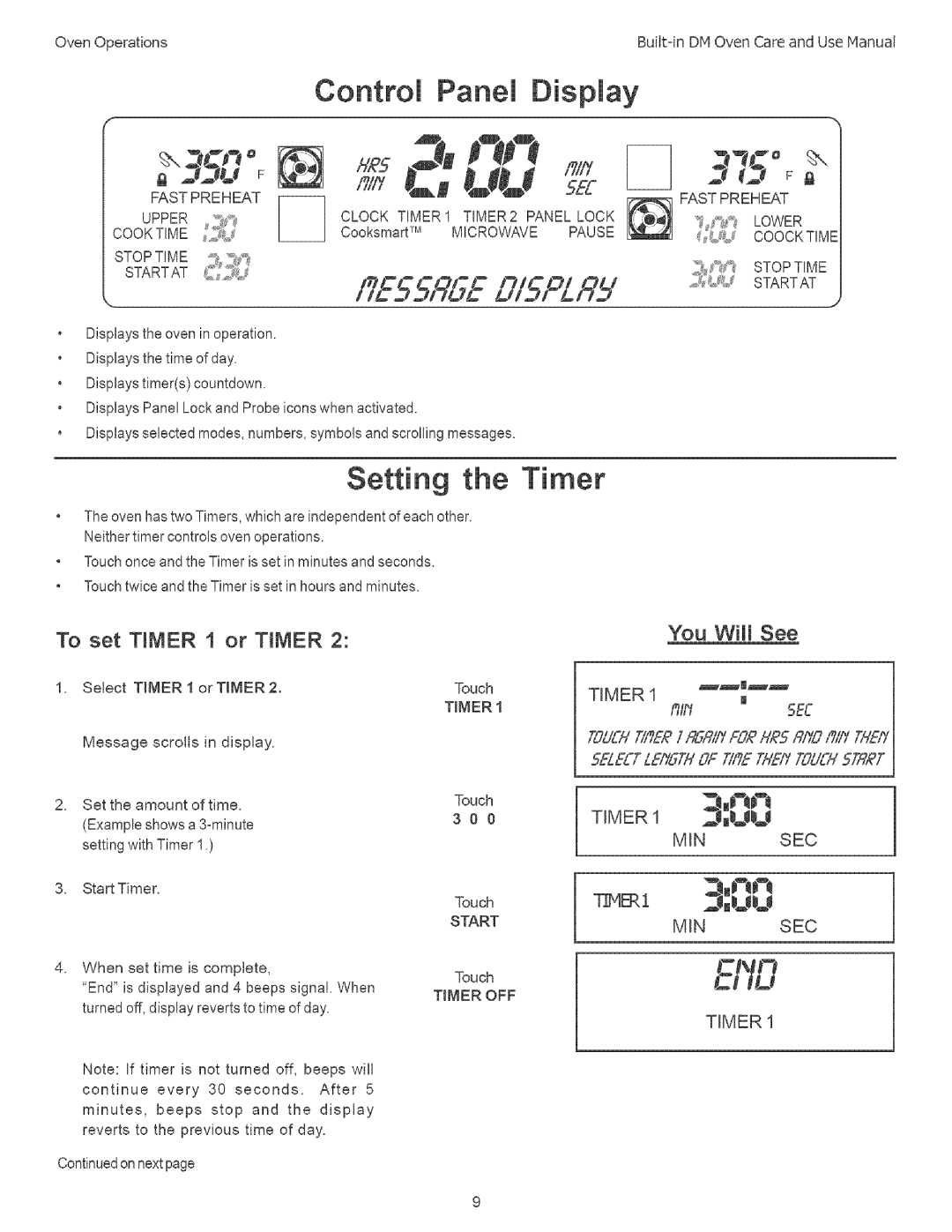 Thermador DM301, DM302 manual Setting the Timer, OvenOperations, You WIll See 