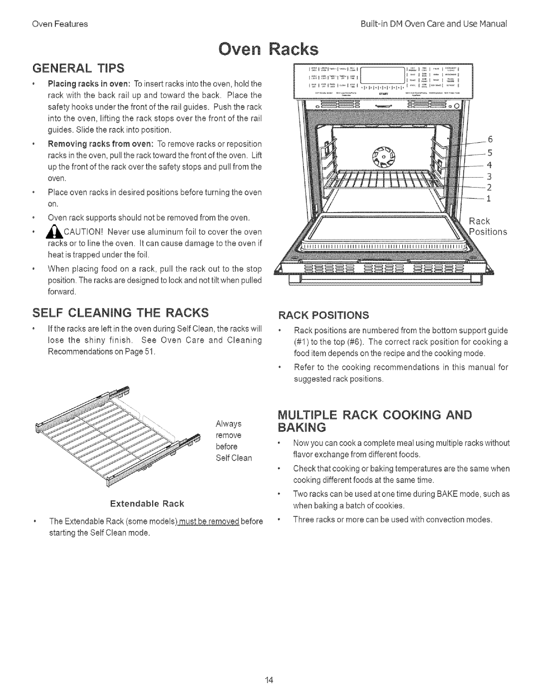 Thermador DM302, DM301 manual General TiPS, Built-inDNOvenCareandUseManual, Self Cleansng the Racks 