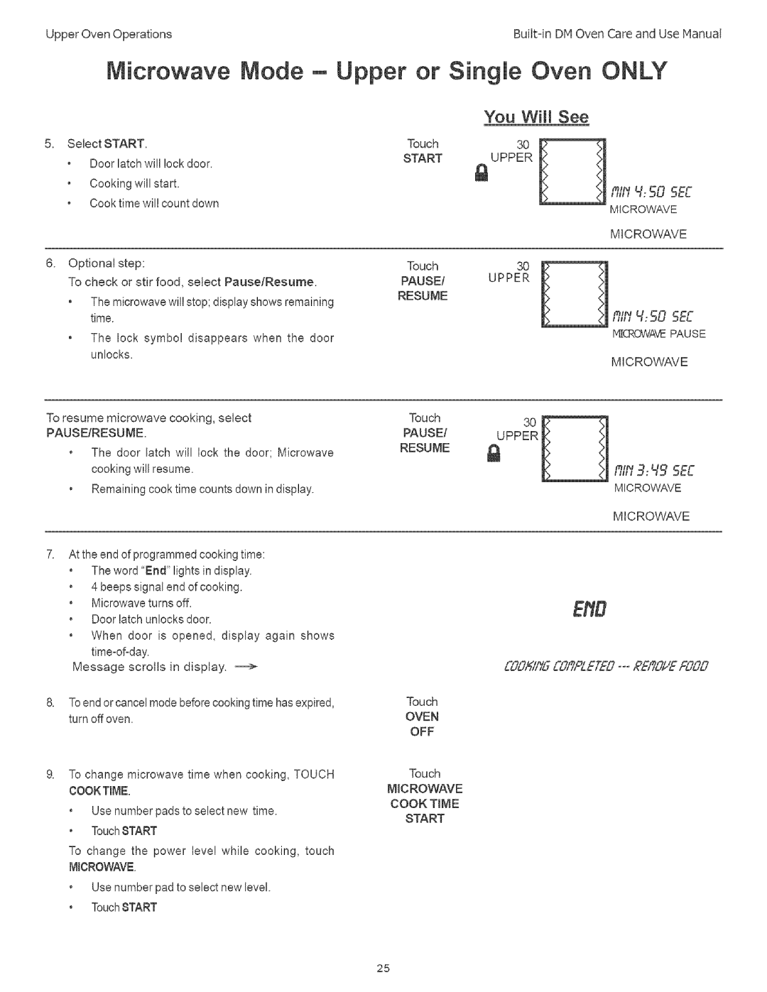 Thermador DM301, DM302 manual Microwave Mode Upper or Single Oven only 