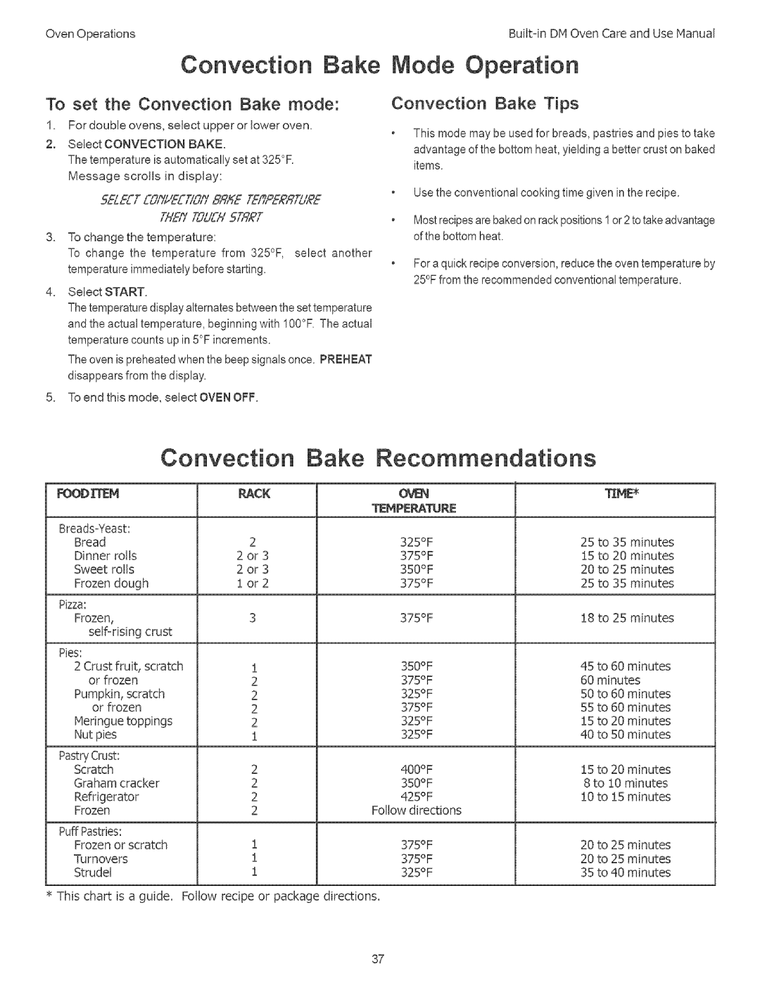 Thermador DM301, DM302 manual Node Operation, To set the Convection Bake mode, Convection Bake Tips 