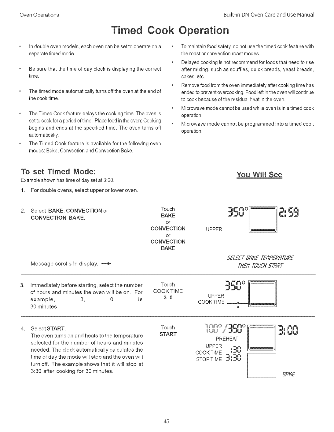 Thermador DM301, DM302 manual Cook Operation, To set Timed Mode You WIll See, Then gUEH 5TRRT 