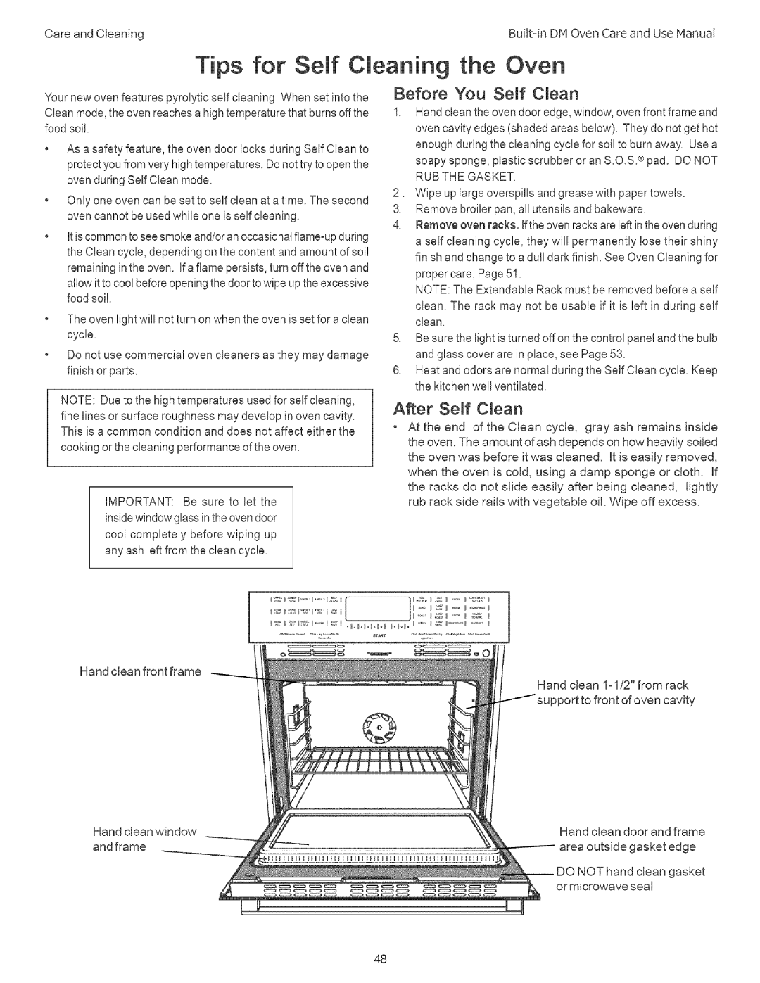 Thermador DM302, DM301 manual Tips for Self Cleaning, CareandCleaningBuilt-inDMOvenCareandUseManual, Before You Se f Clean 