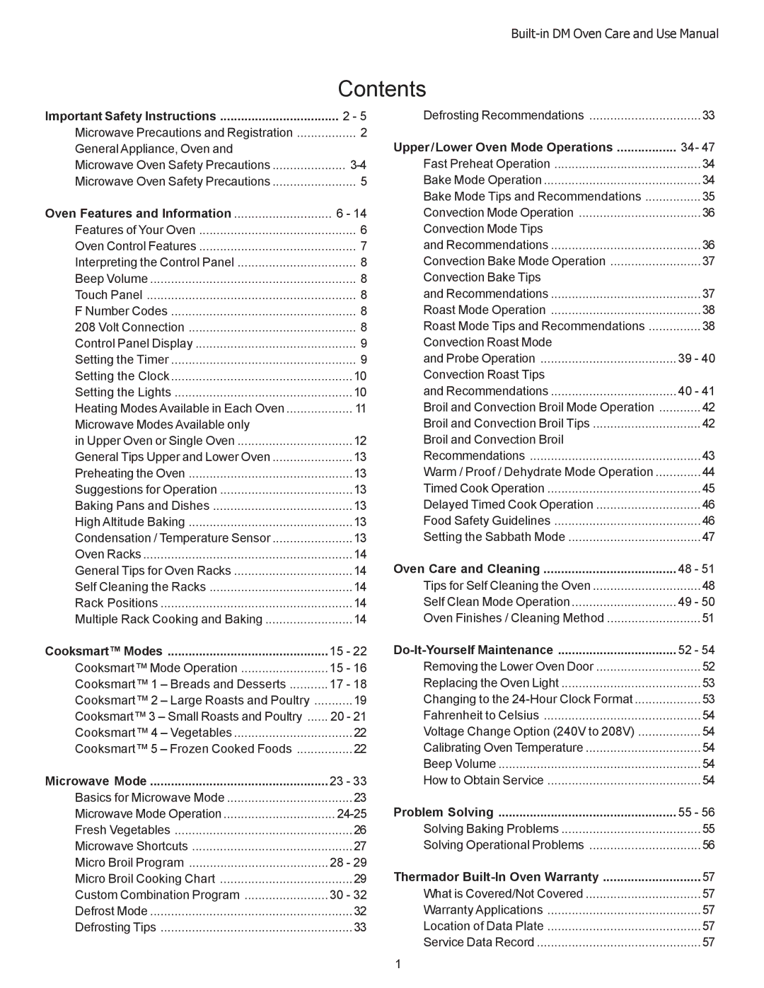 Thermador DM301, DM302 manual Contents 