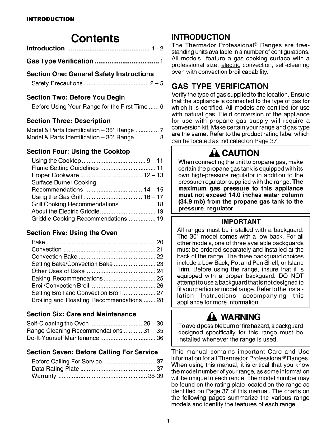 Thermador DP30 manual Contents 