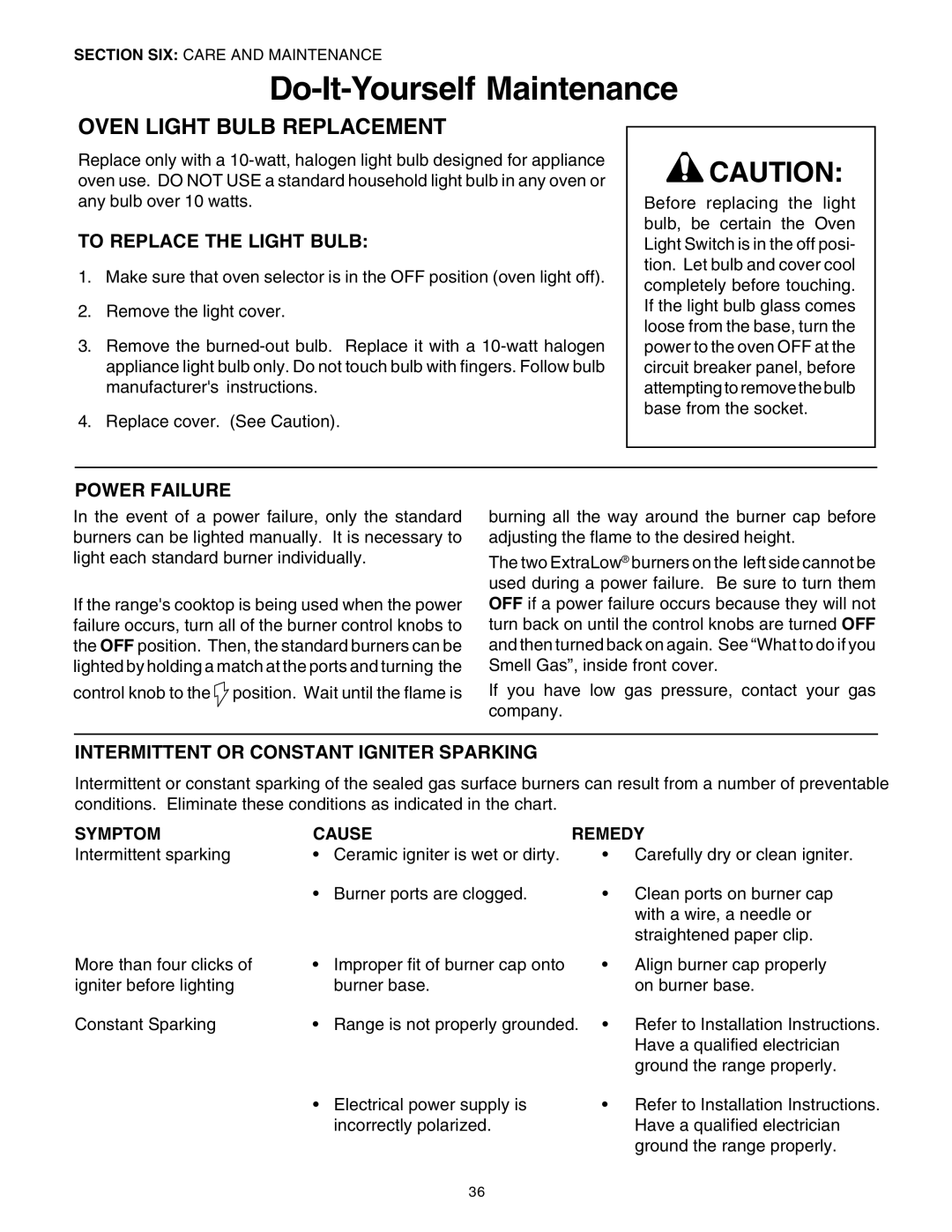 Thermador DP30 manual Do-It-Yourself Maintenance, Oven Light Bulb Replacement, To Replace the Light Bulb 