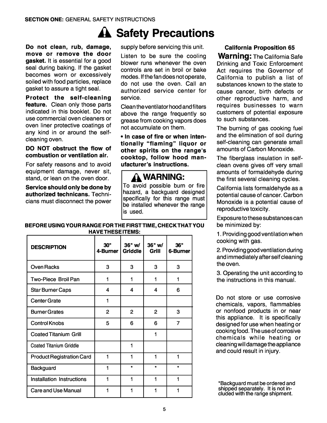 Thermador DP30 manual Safety Precautions, California Proposition 