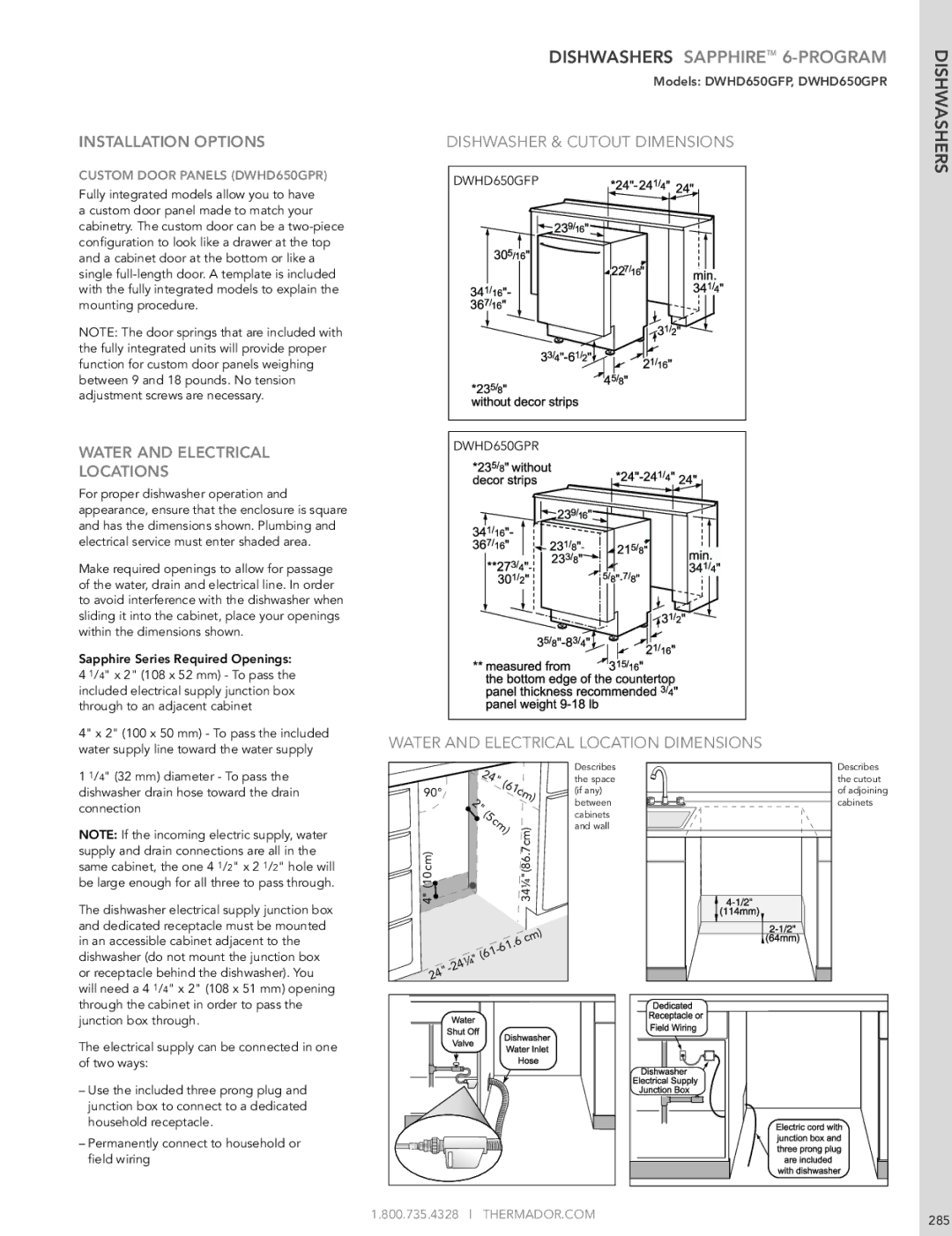 Thermador DWHD651GFP manual Custom Door Panels DWHD650GPR 