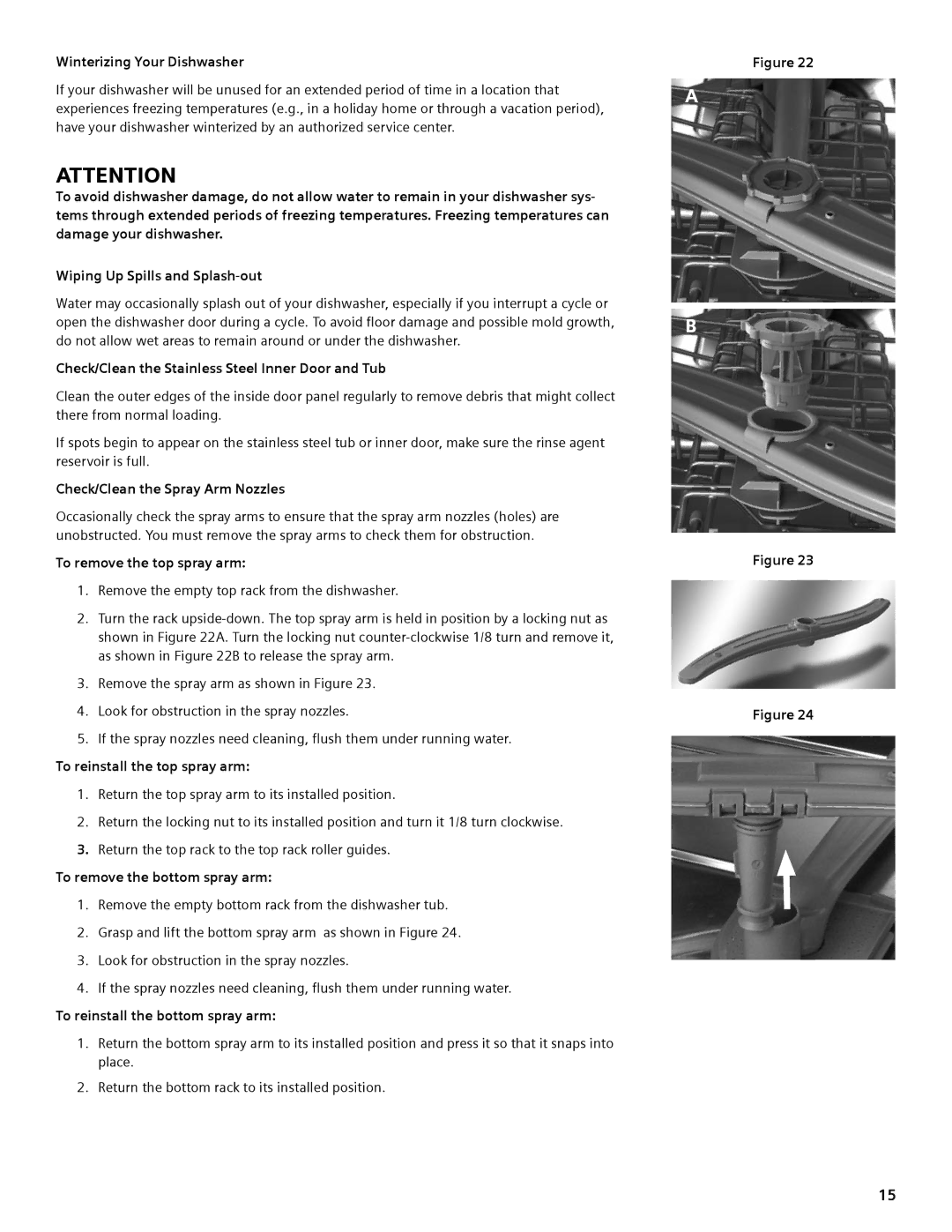 Thermador DWHD94EP, DWHD94BS, DWHD94BP Winterizing Your Dishwasher, Check/Clean the Stainless Steel Inner Door and Tub 