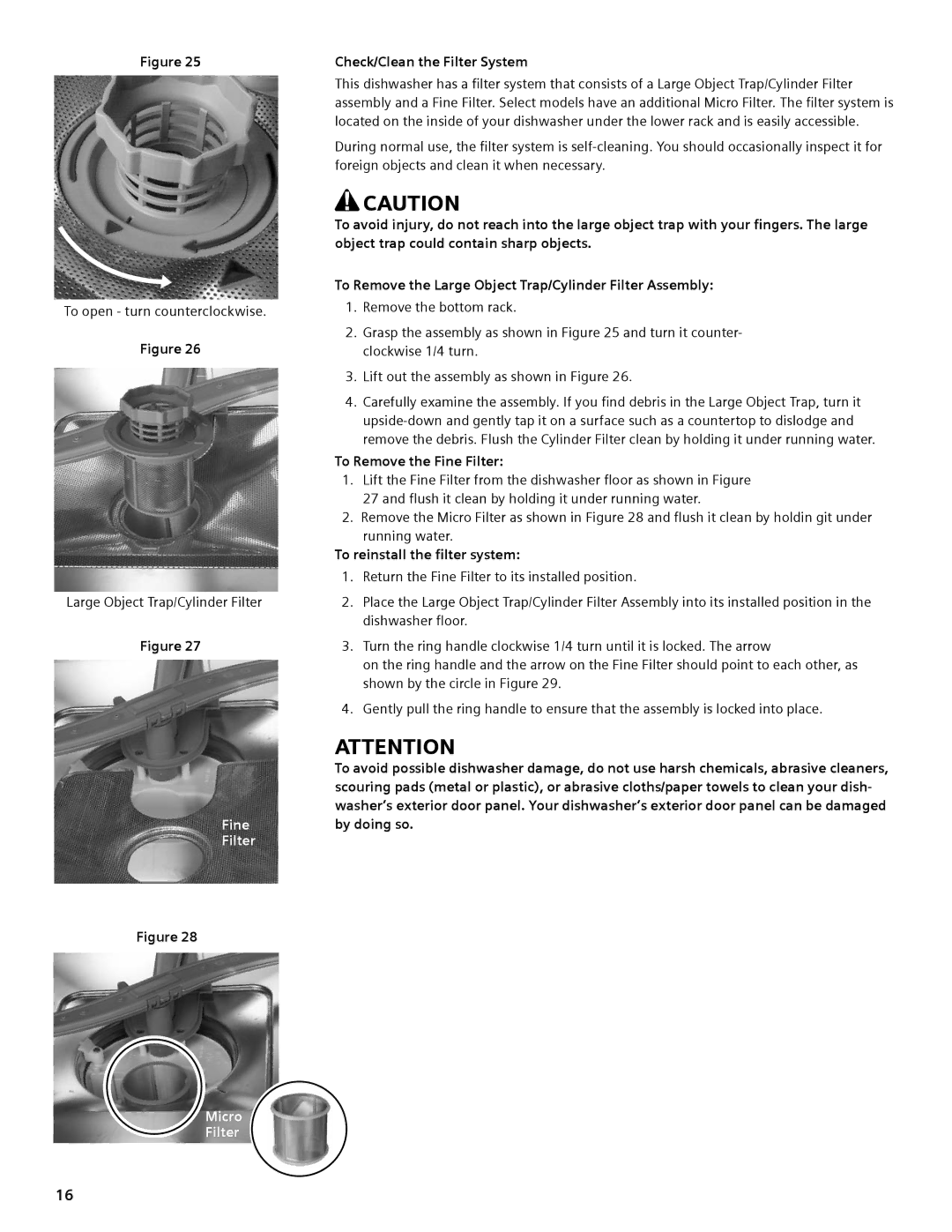 Thermador DWHD94EP, DWHD94BS, DWHD94BP manual Check/Clean the Filter System, To Remove the Fine Filter 