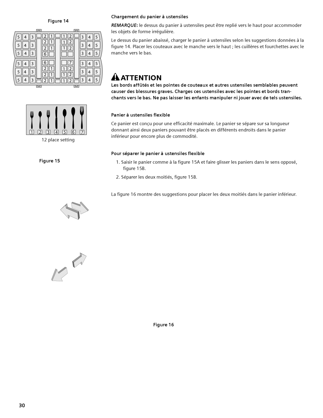 Thermador DWHD94EP, DWHD94BS, DWHD94BP manual Chargement du panier à ustensiles, Panier à ustensiles flexible 