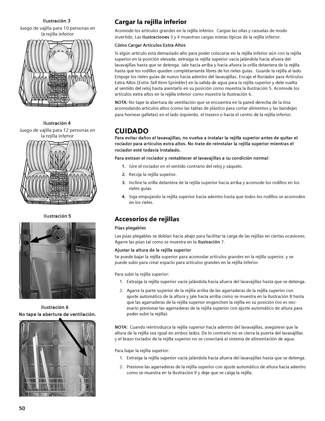 Thermador DWHD94EP, DWHD94BS, DWHD94BP manual Cargar la rejilla inferior, Accesorios de rejillas 