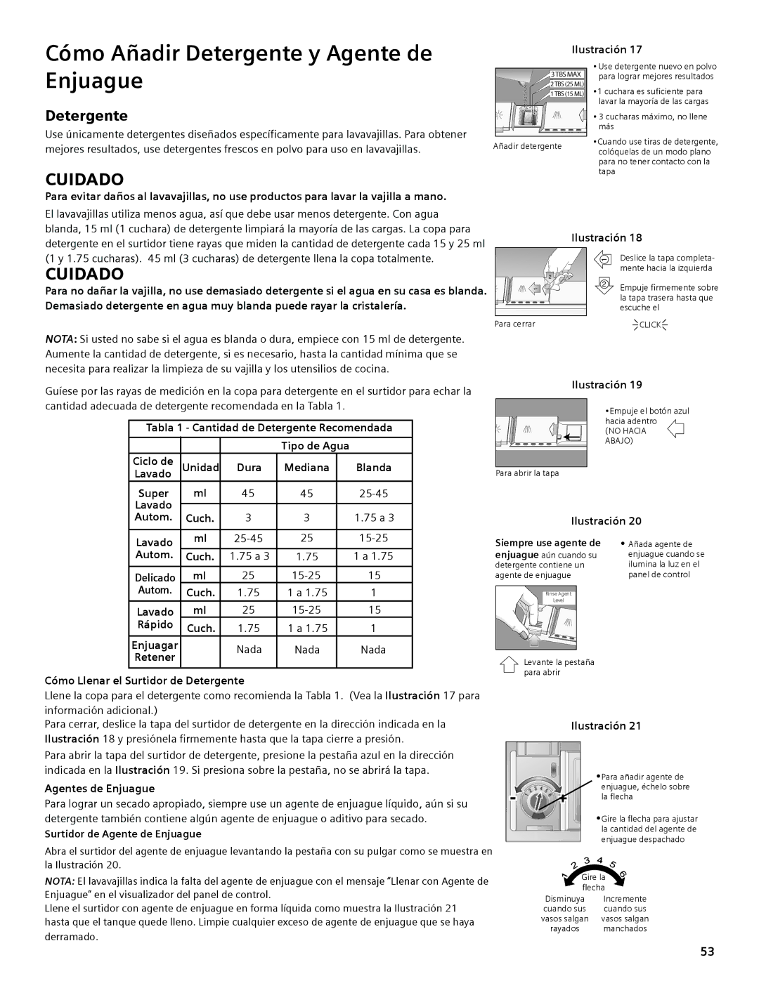 Thermador DWHD94EP, DWHD94BS, DWHD94BP manual Cómo Añadir Detergente y Agente de, Enjuague 