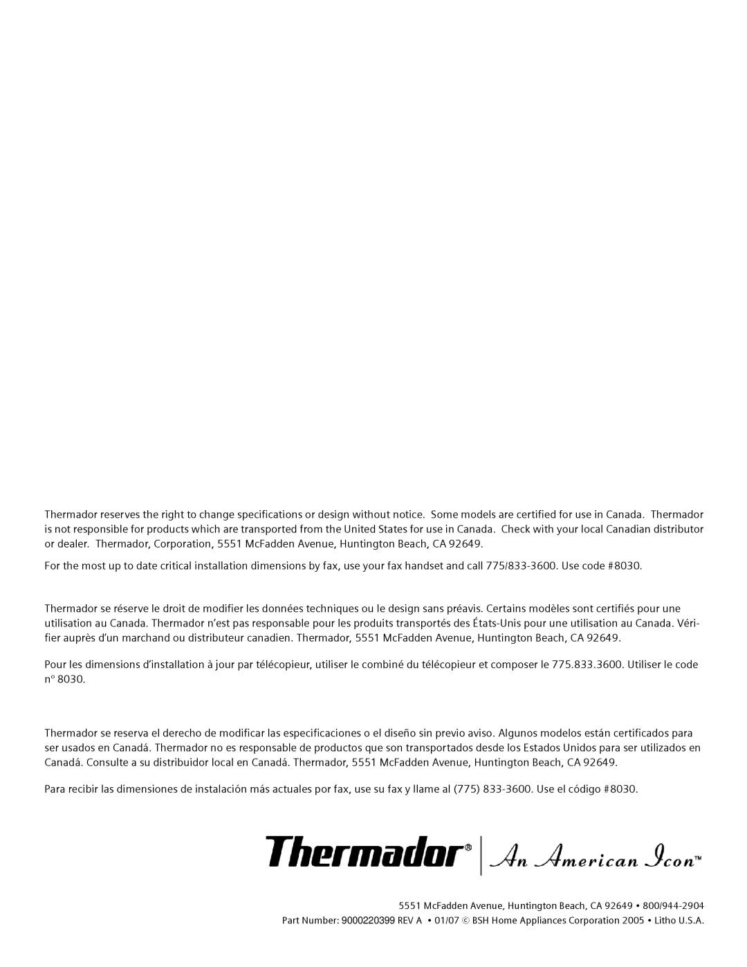 Thermador DWHD94EP, DWHD94BS, DWHD94BP manual 