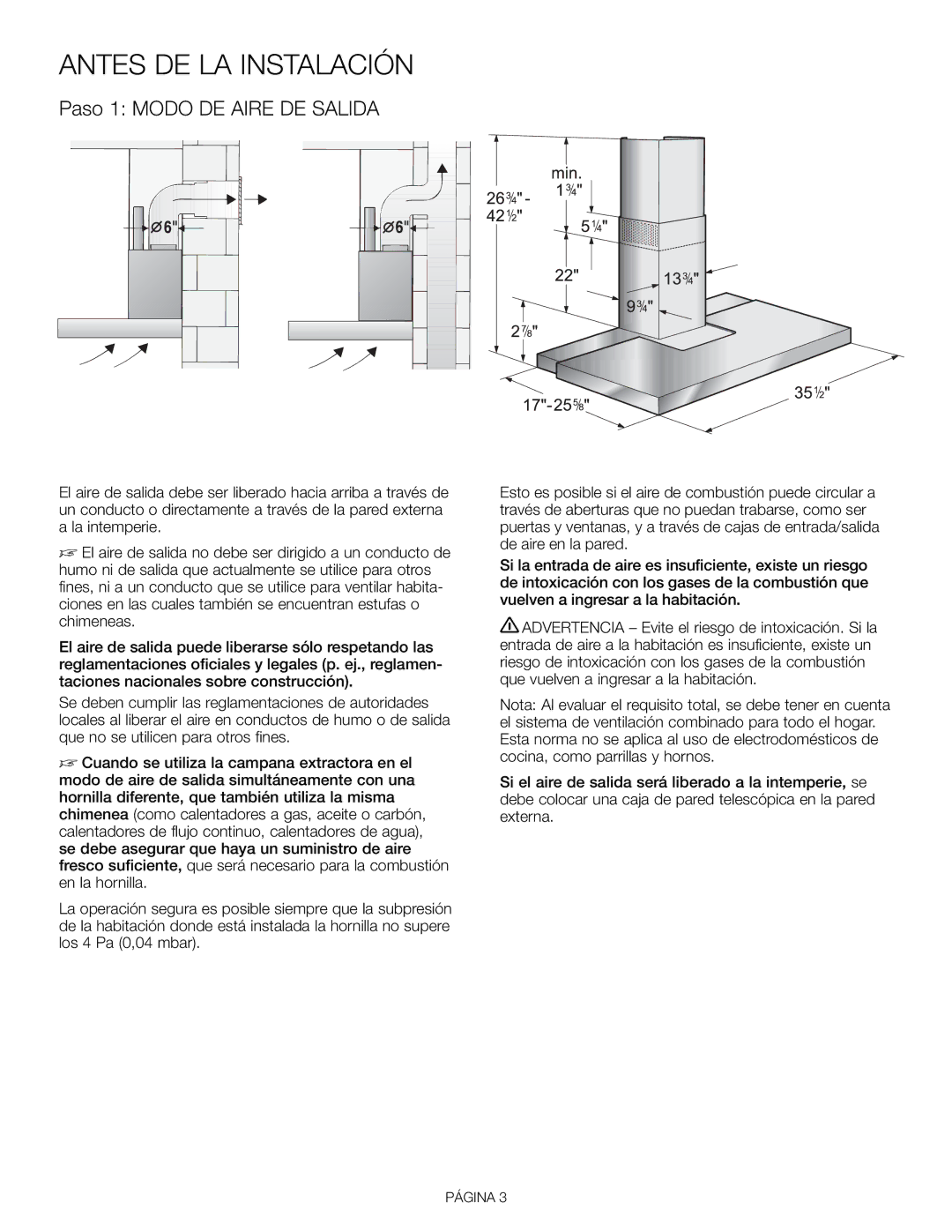 Thermador HDDW36FS installation manual Antes DE LA Instalación, Paso 1 Modo DE Aire DE Salida 