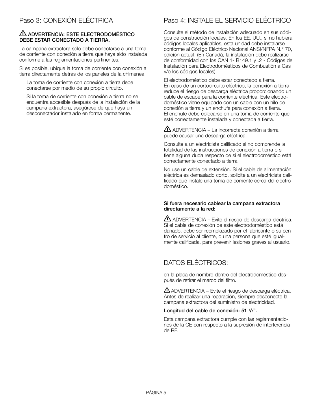 Thermador HDDW36FS installation manual Paso 3 Conexión Eléctrica, Paso 4 Instale EL Servicio Eléctrico 