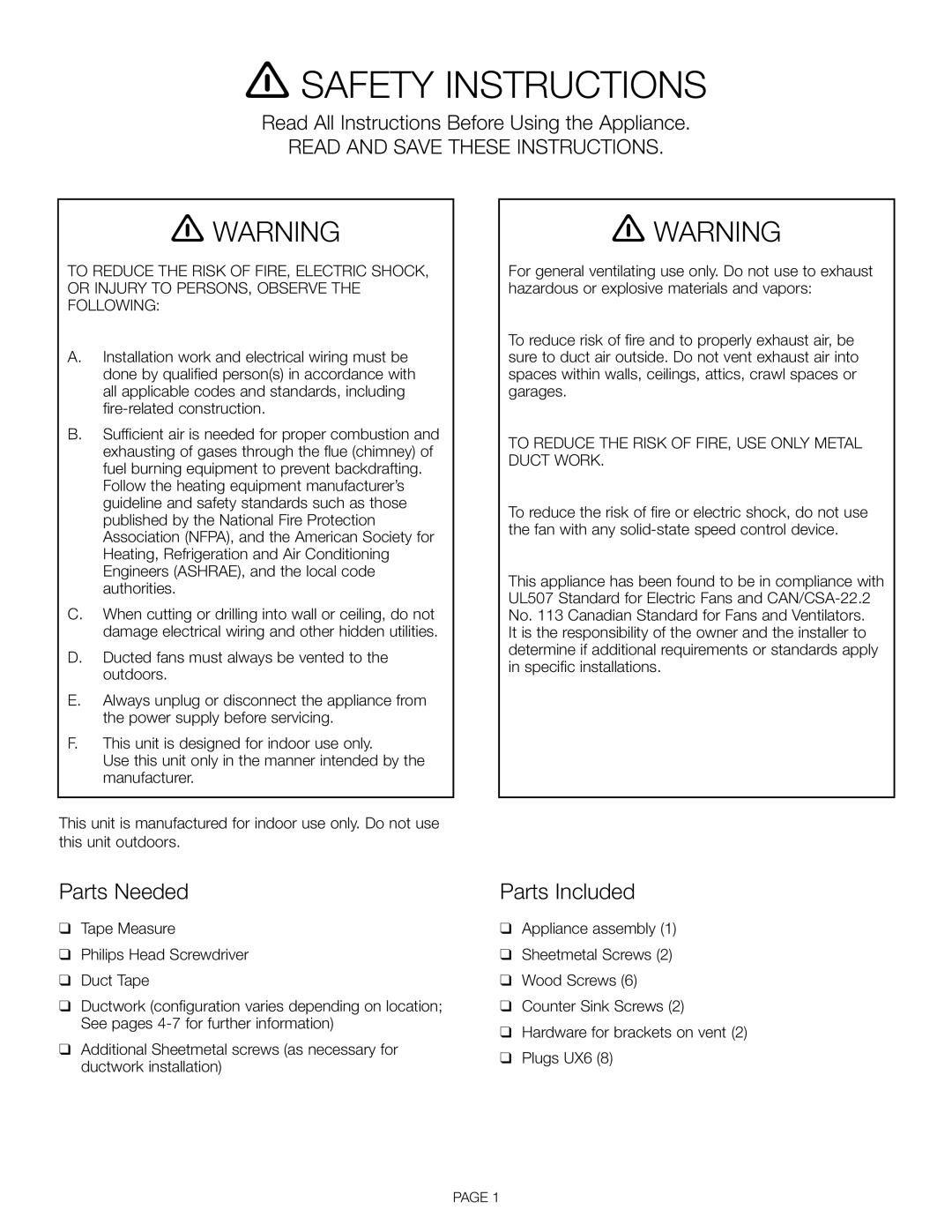 Thermador HDDW36FS installation manual Safety Instructions, Read All Instructions Before Using the Appliance 