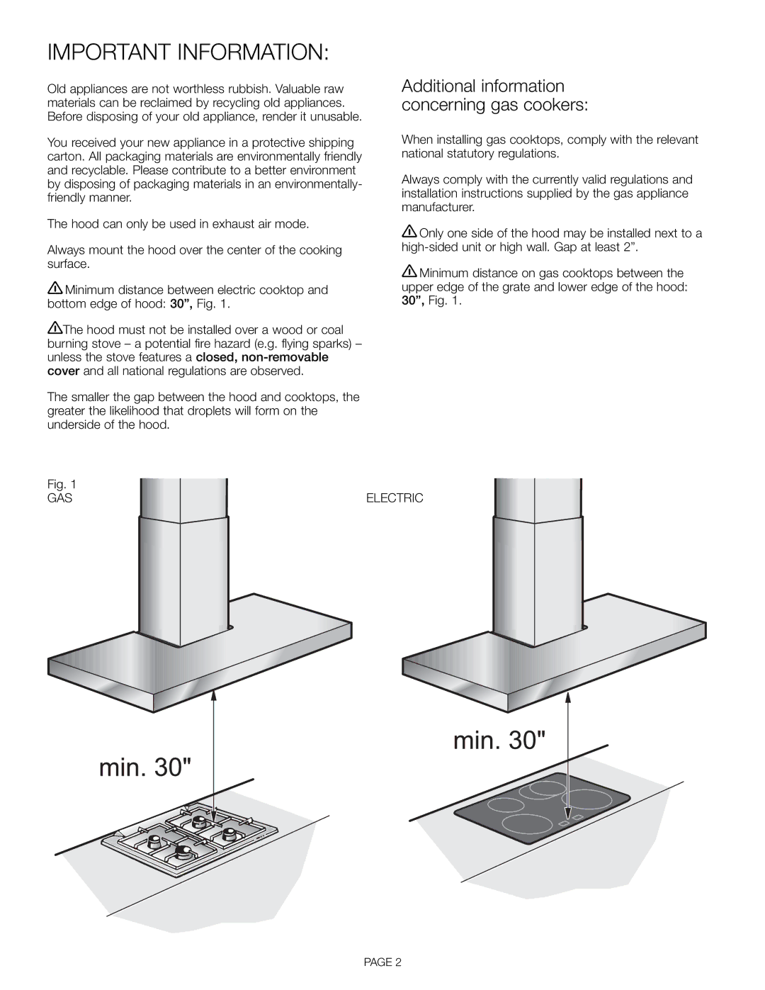 Thermador HDDW36FS installation manual Important Information, Additional information concerning gas cookers 