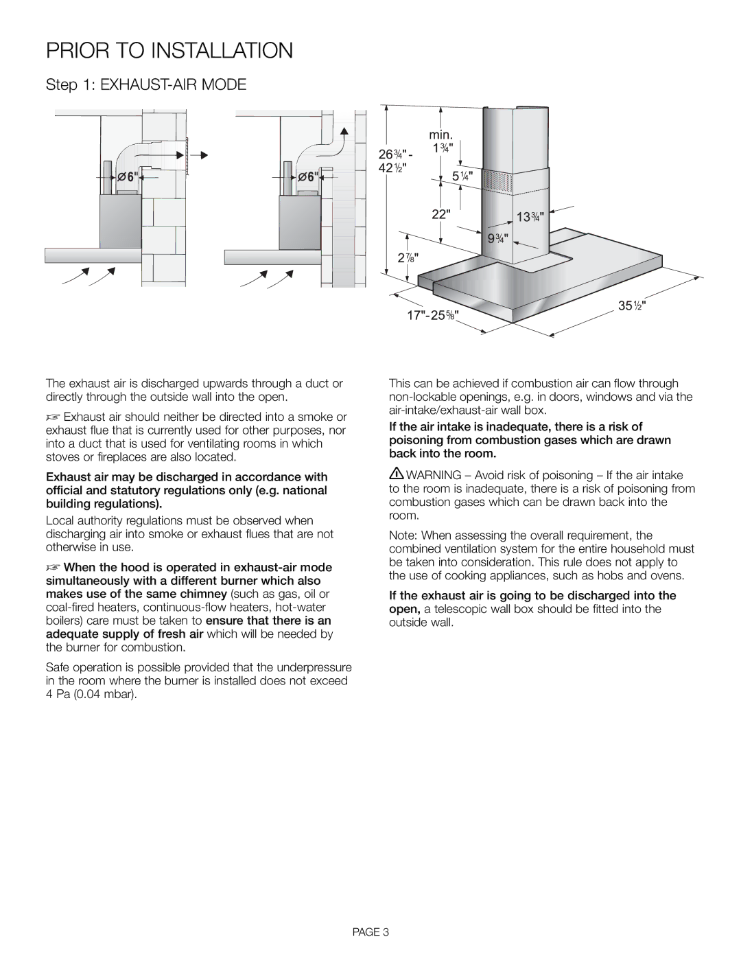 Thermador HDDW36FS installation manual Prior to Installation, EXHAUST-AIR Mode 