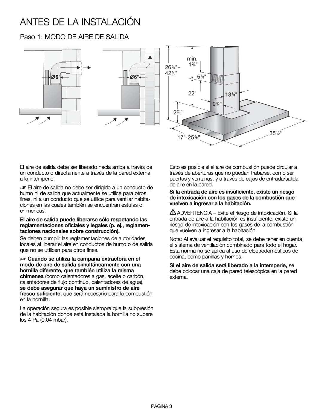 Thermador HDDW36FS installation manual Antes De La Instalación, Paso 1 MODO DE AIRE DE SALIDA 