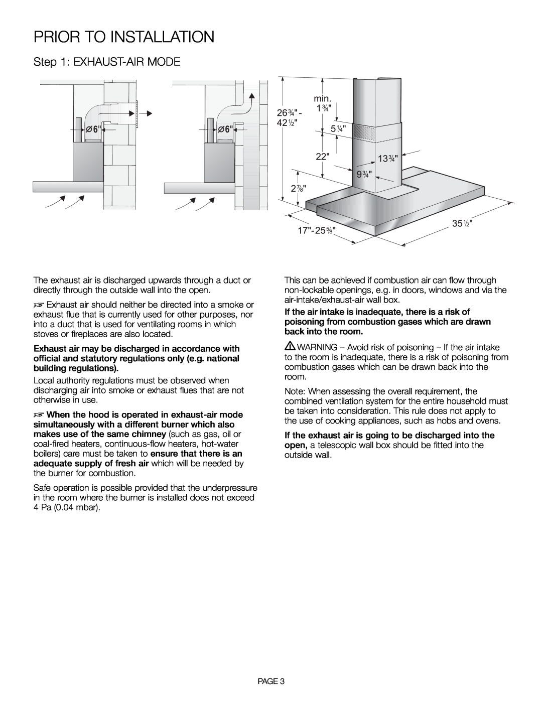 Thermador HDDW36FS installation manual Prior To Installation, Exhaust-Air Mode 