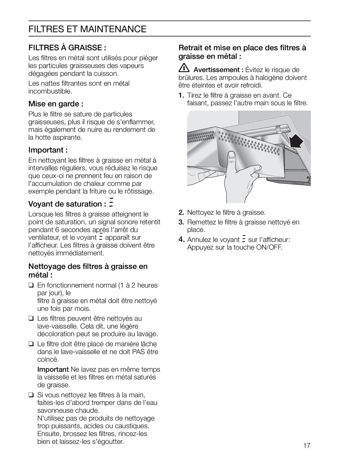 Thermador HGEW36FS manual Filtres ET Maintenance, Filtres À Graisse 