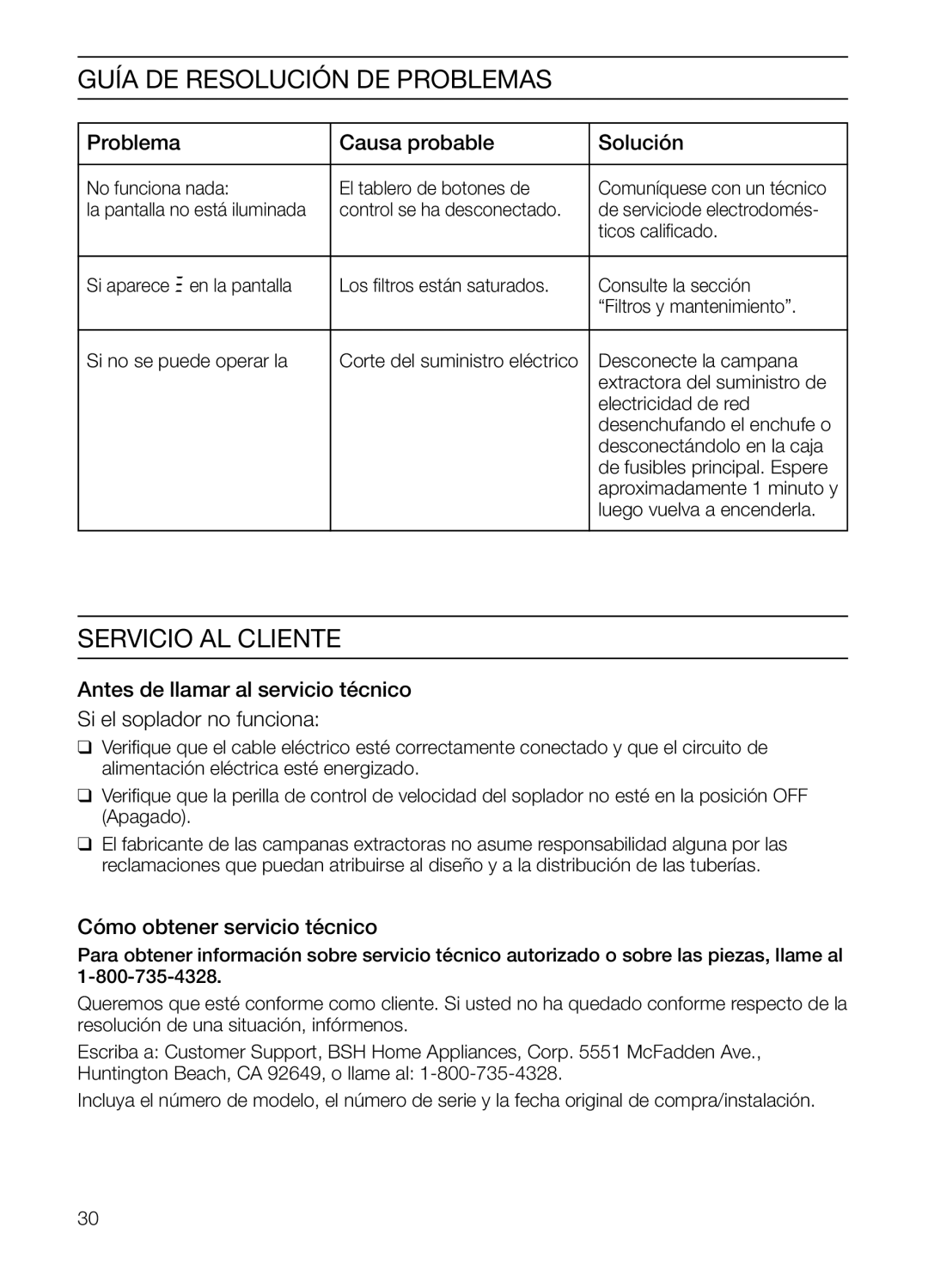 Thermador HGEW36FS manual Guía DE Resolución DE Problemas, Servicio AL Cliente, Problema Causa probable Solución 