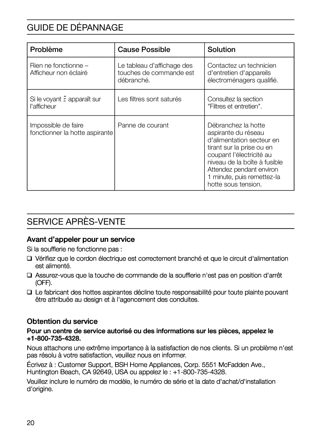 Thermador HGEW36FS manual Guide De Dépannage, Service Après-Vente, Problème, Cause Possible, Solution, Obtention du service 