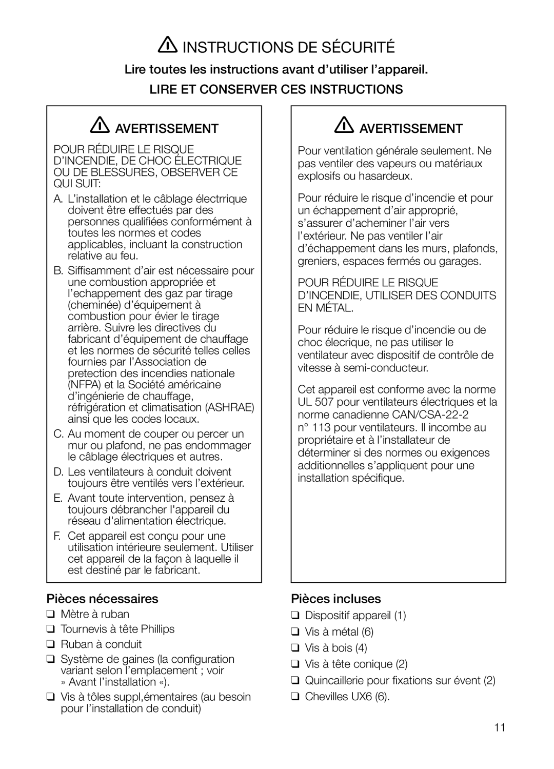 Thermador HMCN36FS Instructions DE Sécurité, Lire toutes les instructions avant d’utiliser l’appareil, Pièces nécessaires 