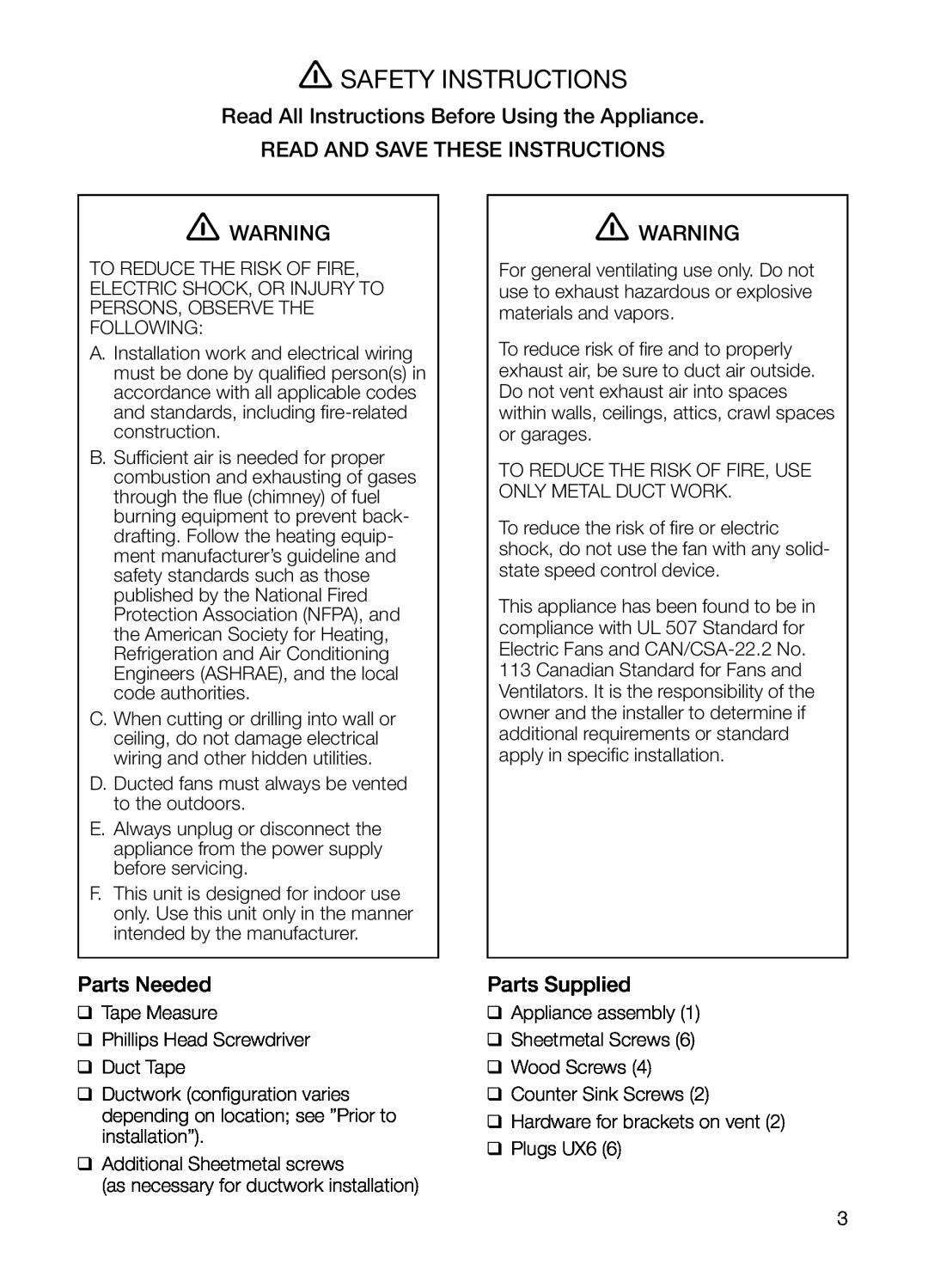 Thermador HMCN36FS Safety Instructions, Read All Instructions Before Using the Appliance, Read And Save These Instructions 