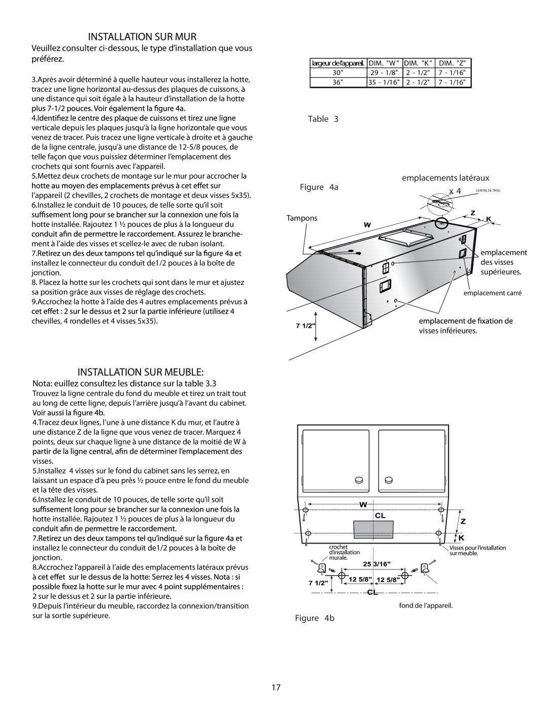 Thermador HMWB30, HMWB36 installation manual Installation SUR MUR 