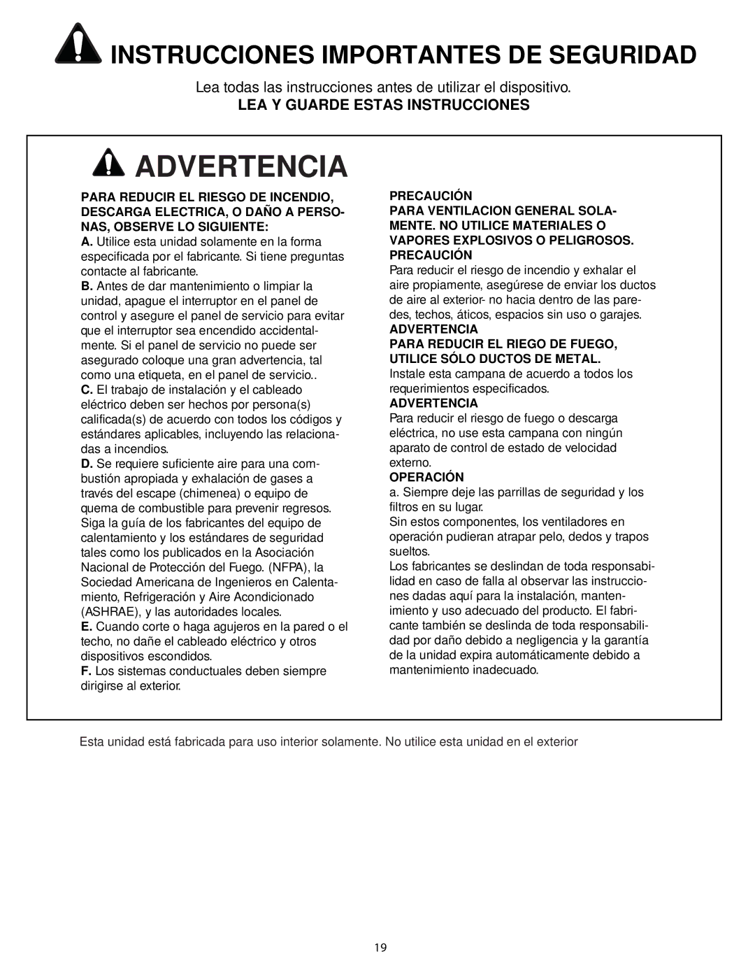 Thermador HMWB30, HMWB36 installation manual Advertencia 