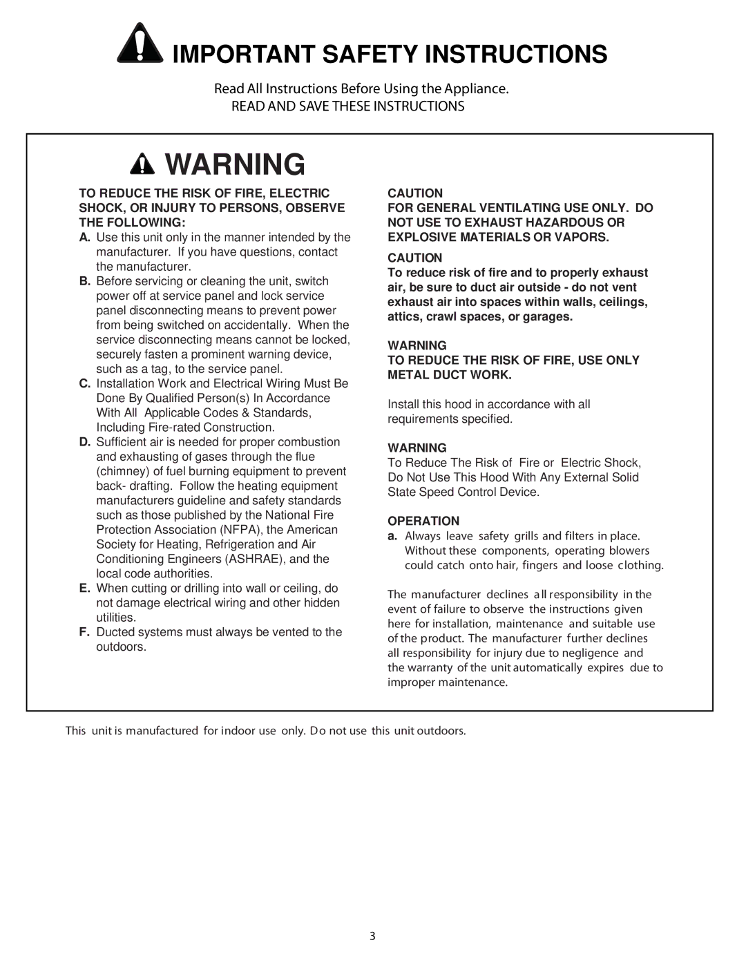 Thermador HMWB30, HMWB36 installation manual Important Safety Instructions 