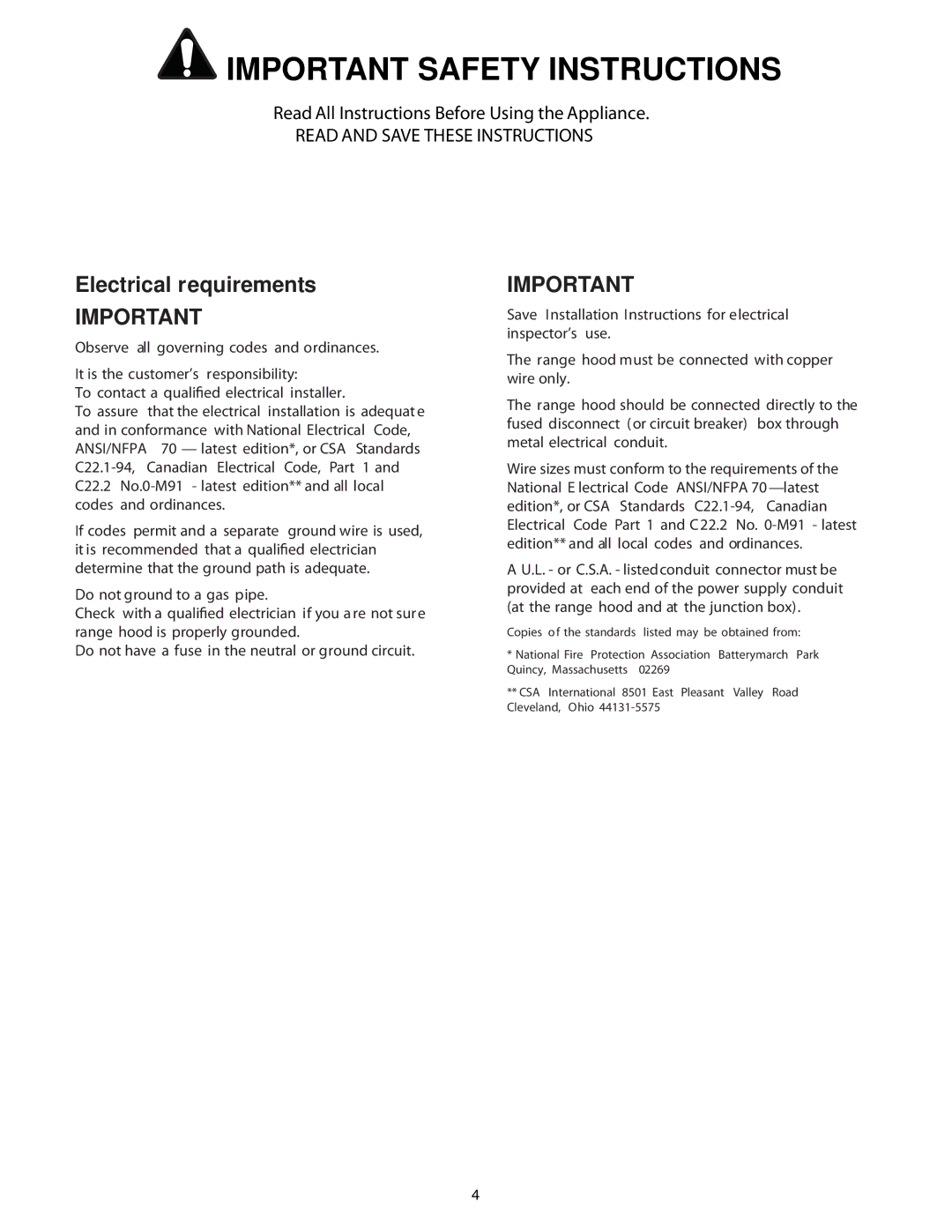 Thermador HMWB36, HMWB30 installation manual Electrical requirements 