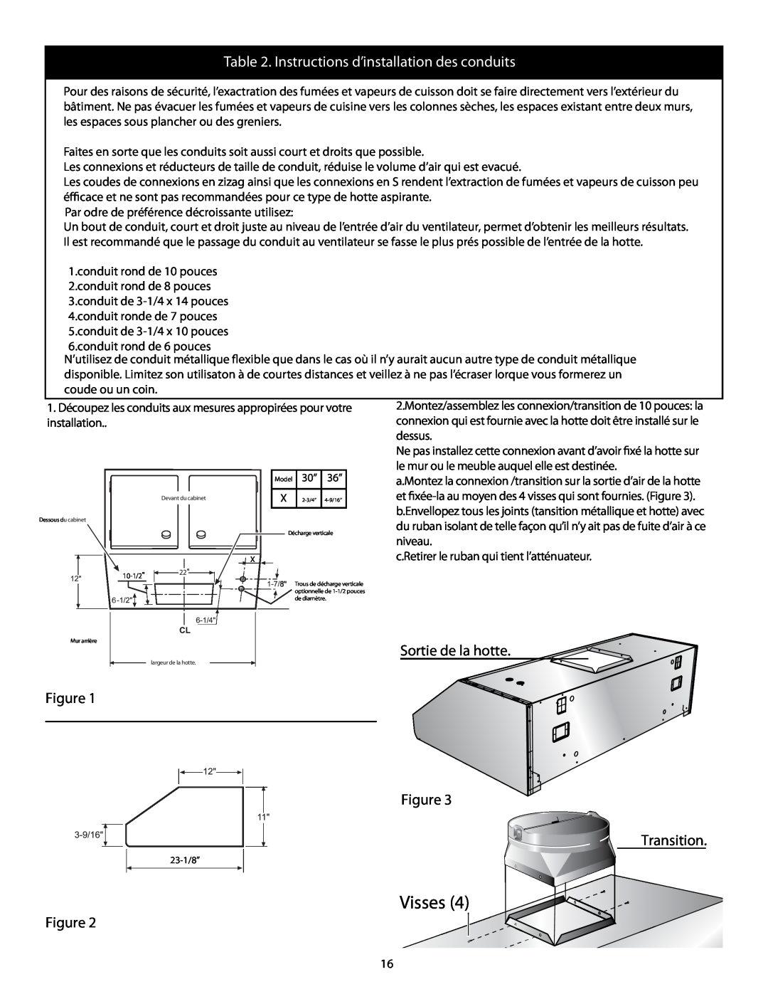 Thermador HMWB36, HMWB30 installation manual Visses, Instructions d’installation des conduits 