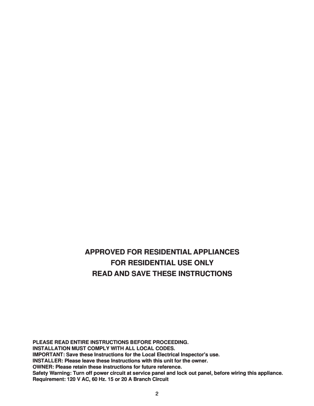 Thermador HMWB36, HMWB30 Approved For Residential Appliances For Residential Use Only, Read And Save These Instructions 