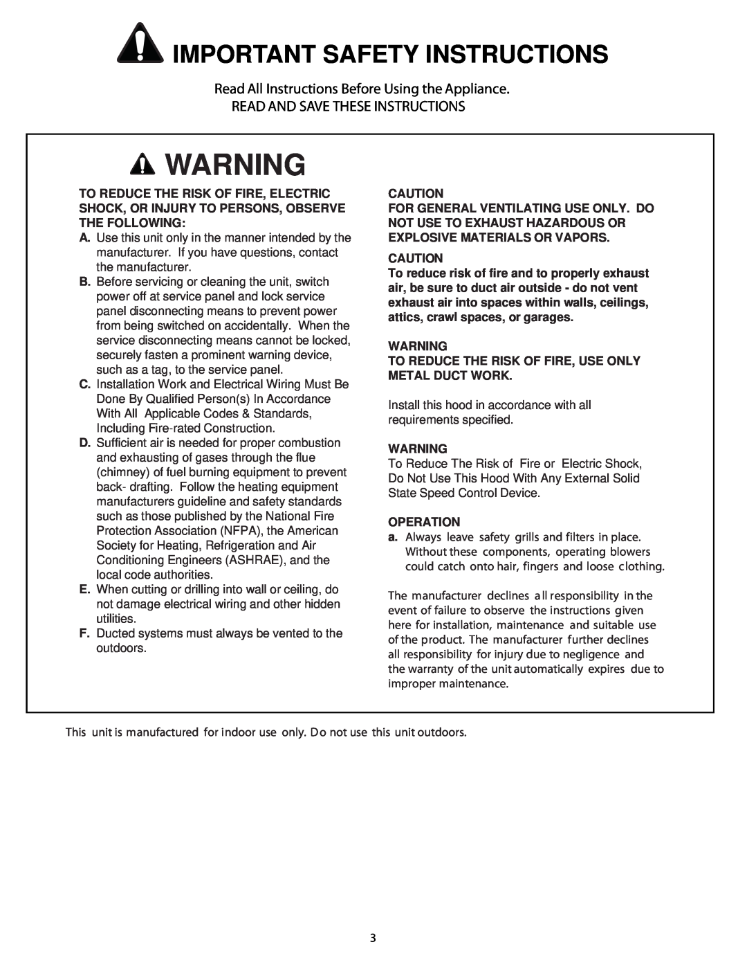 Thermador HMWB30, HMWB36 installation manual Important Safety Instructions, Read All Instructions Before Using the Appliance 