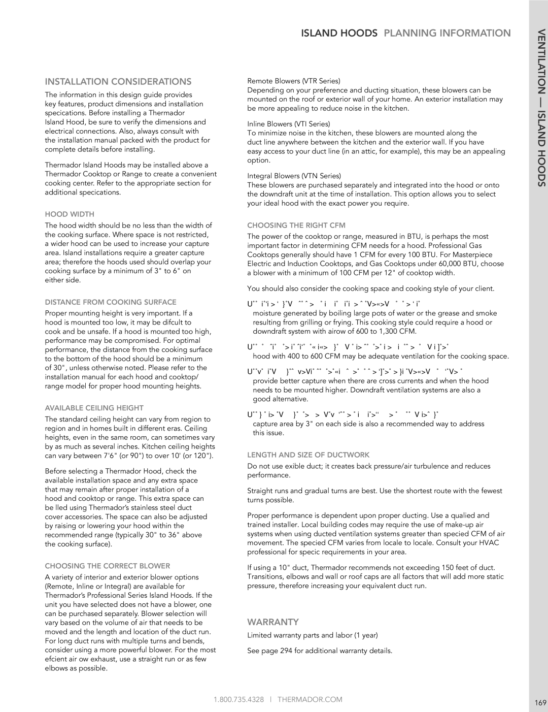 Thermador HMWB36FS manual Island Hoods PLANNINg Information, Installation Considerations 