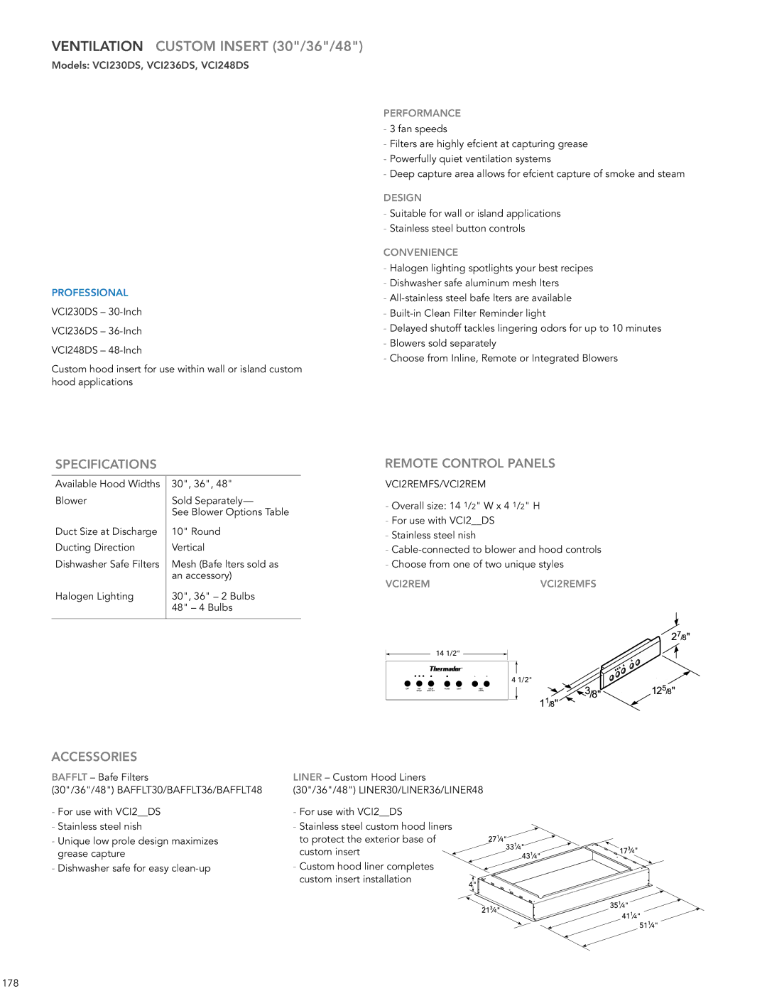 Thermador HMWB36FS Ventilation Custom Insert 30/36/48, Remote Control Panels, Design, VCI2REMFS/VCI2REM, VCI2REMVCI2REMFS 