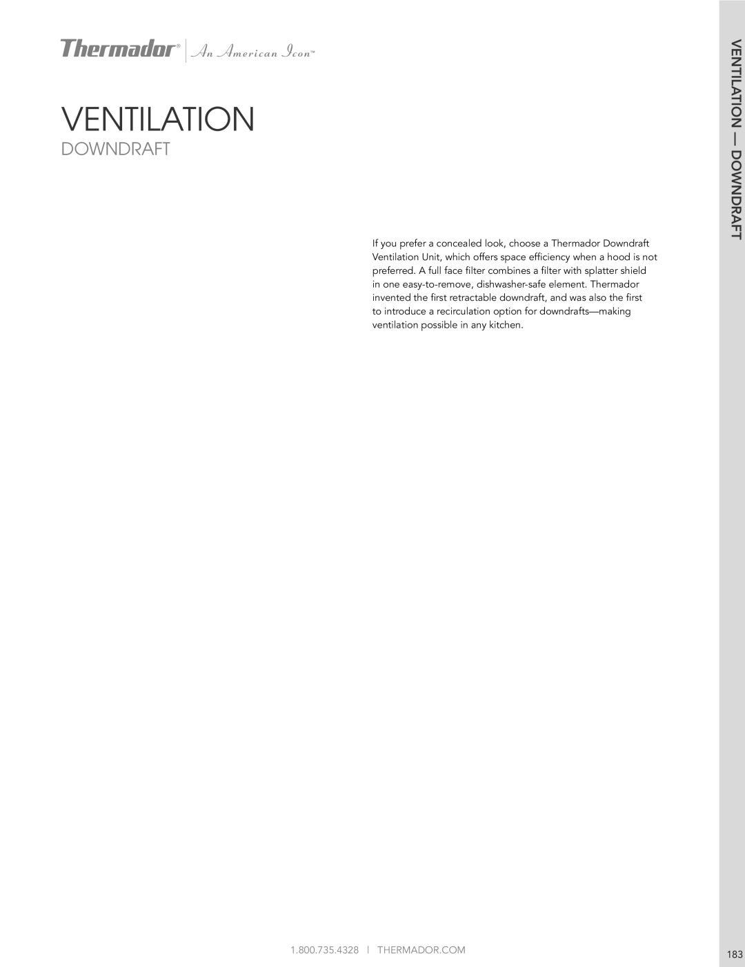 Thermador HMWB36FS manual Ventilation - Downdraft, Thermador.Com 