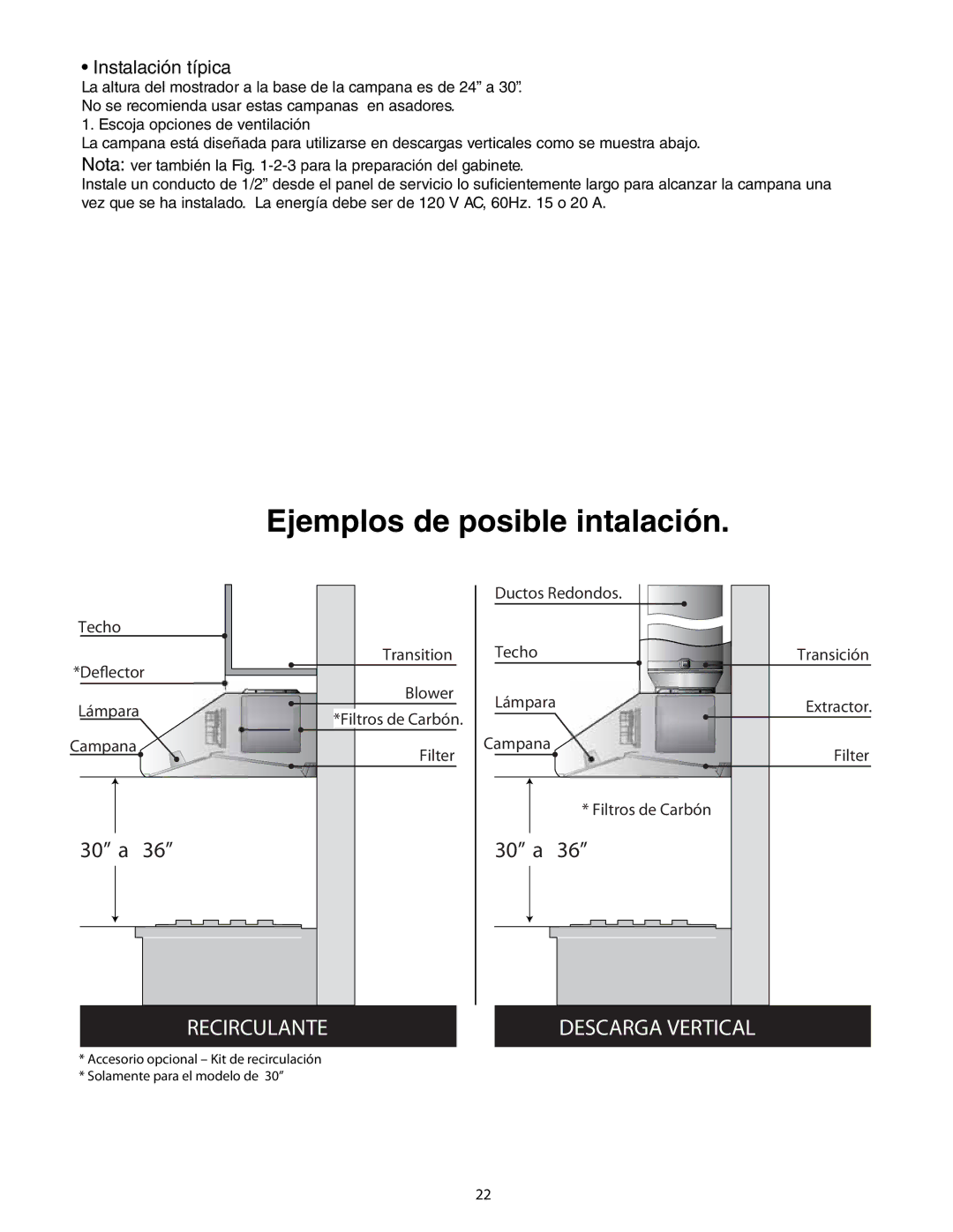 Thermador HPWB30, HPWB48, HPWB36 installation manual Ejemplos de posible intalación 