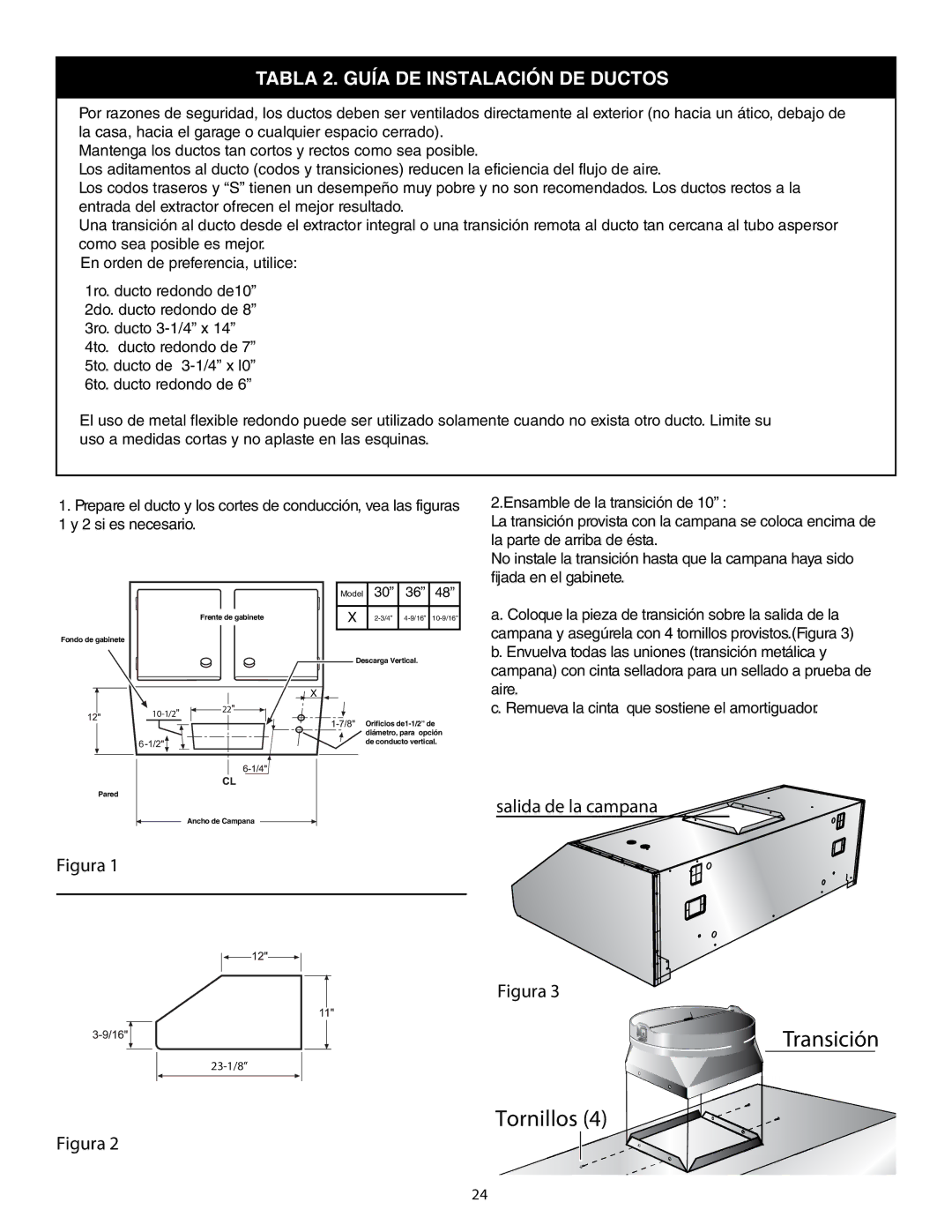 Thermador HPWB48, HPWB30, HPWB36 installation manual Transición Tornillos 