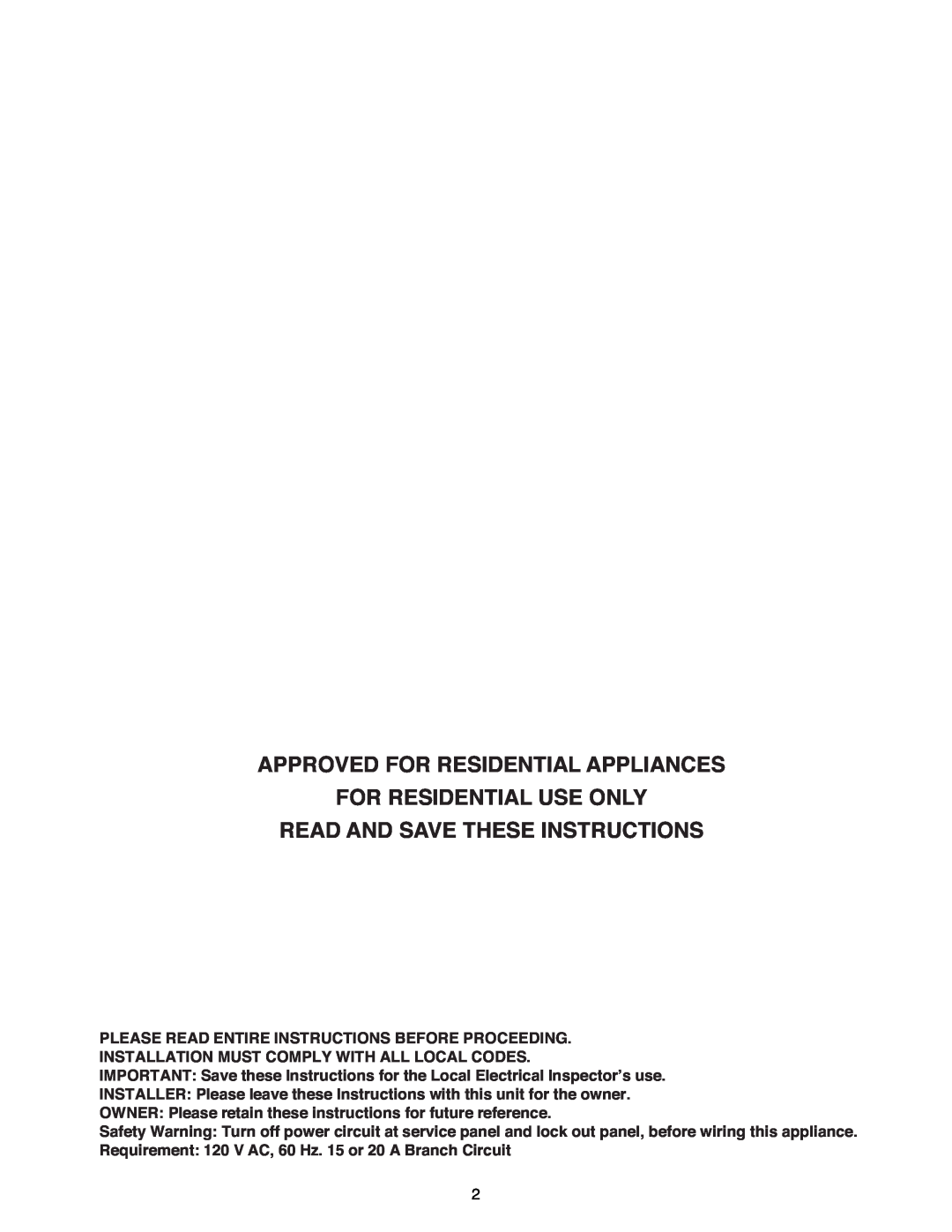 Thermador HPWB36, HPWB48 Approved For Residential Appliances For Residential Use Only, Read And Save These Instructions 