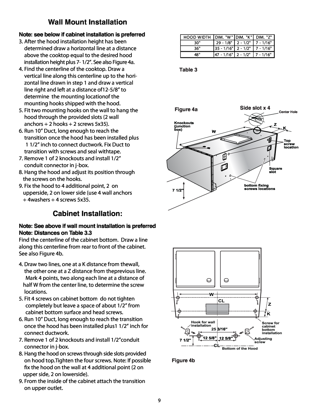 Thermador HPWB48 Wall Mount Installation, Cabinet Installation, Note see below if cabinet installation is preferred 